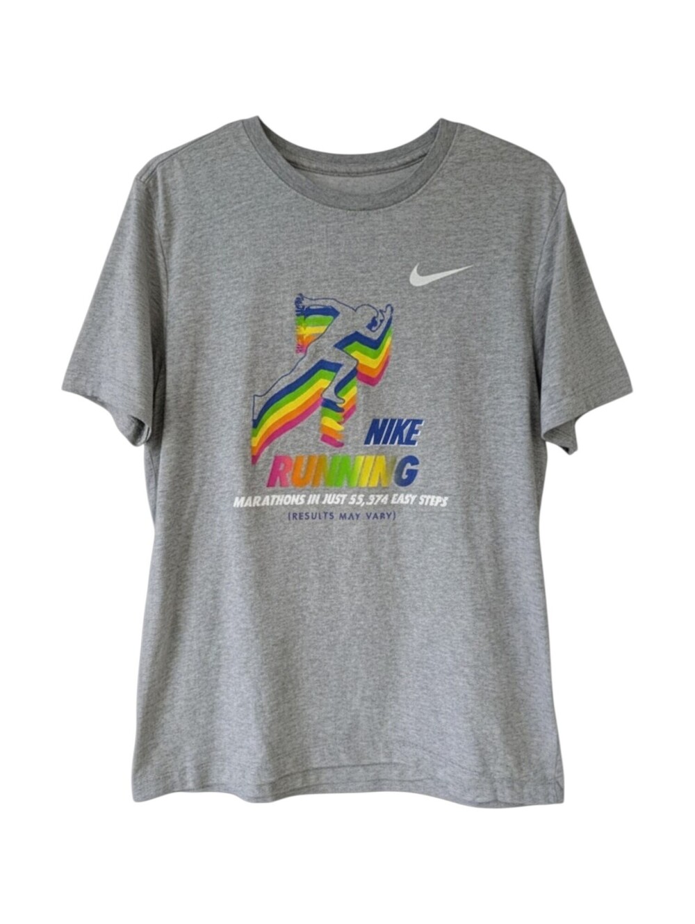 Nike Running DriFit Marathon T-Shirt Medium Gray Rainbow Active Athletic 20.5x27